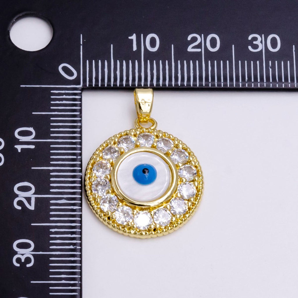 14K Gold plated Evil Eye Clear Micro Paved CZ Lined Braided Round Pendant | N1463 - DLUXCA