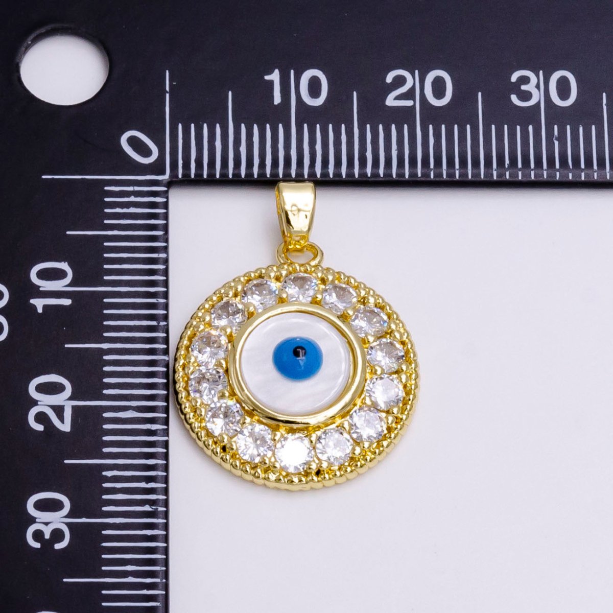 14K Gold plated Evil Eye Clear Micro Paved CZ Lined Braided Round Pendant | N1463 - DLUXCA