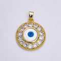 14K Gold plated Evil Eye Clear Micro Paved CZ Lined Braided Round Pendant | N1463 - DLUXCA
