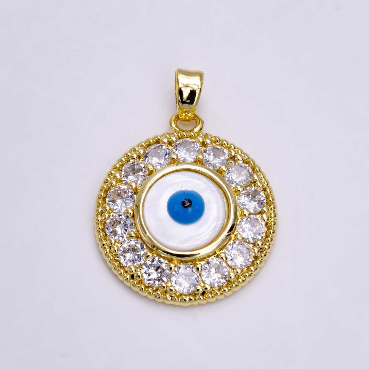 14K Gold plated Evil Eye Clear Micro Paved CZ Lined Braided Round Pendant | N1463 - DLUXCA