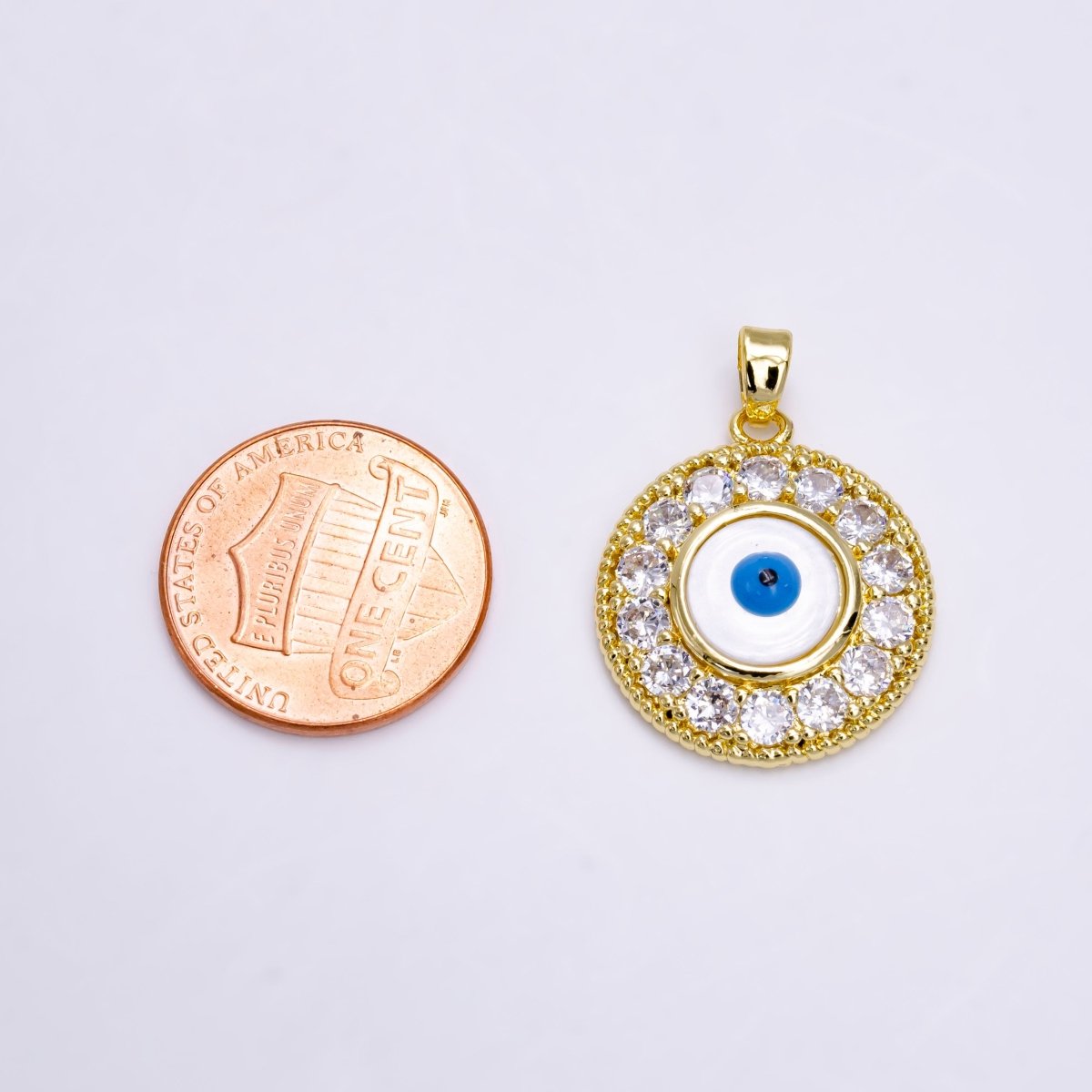 14K Gold plated Evil Eye Clear Micro Paved CZ Lined Braided Round Pendant | N1463 - DLUXCA