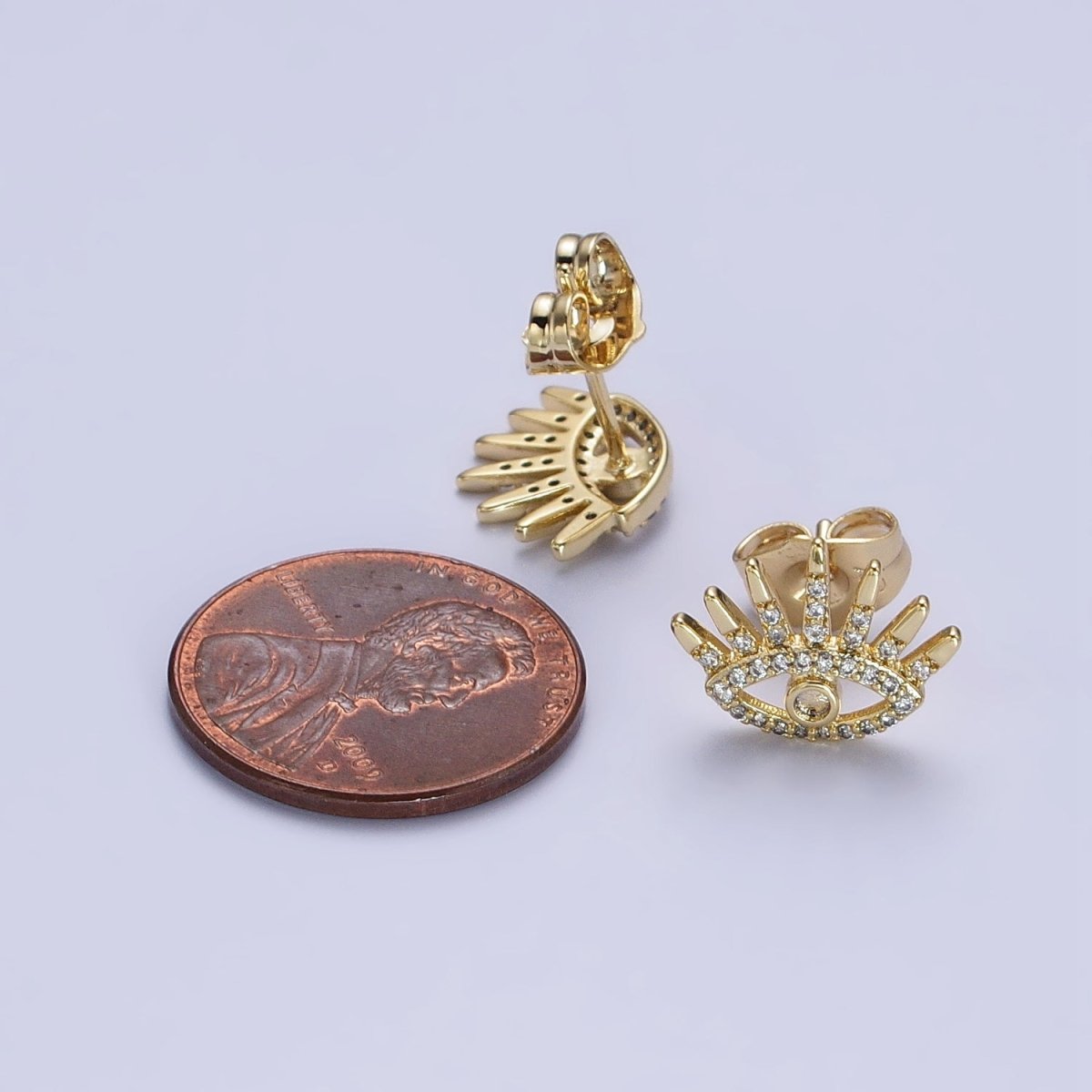 14K Gold plated Evil Eye Clear Micro Paved CZ Protection Stud Earrings | AB322 - DLUXCA