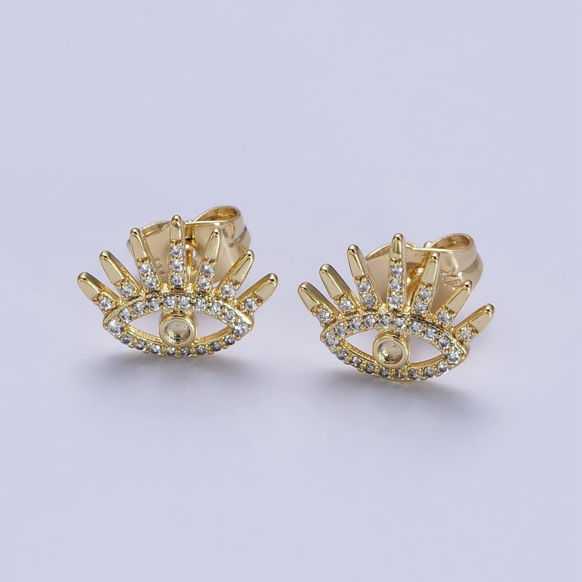 14K Gold plated Evil Eye Clear Micro Paved CZ Protection Stud Earrings | AB322 - DLUXCA