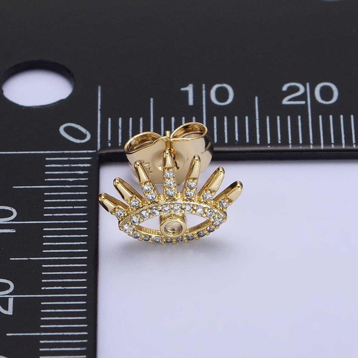 14K Gold plated Evil Eye Clear Micro Paved CZ Protection Stud Earrings | AB322 - DLUXCA