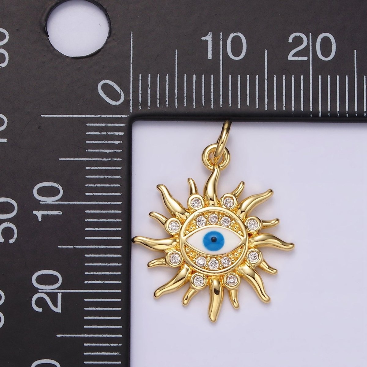 14K Gold plated Evil Eye CZ Dotted Celestial Sun Charm in Gold & Silver | N1159 N1160