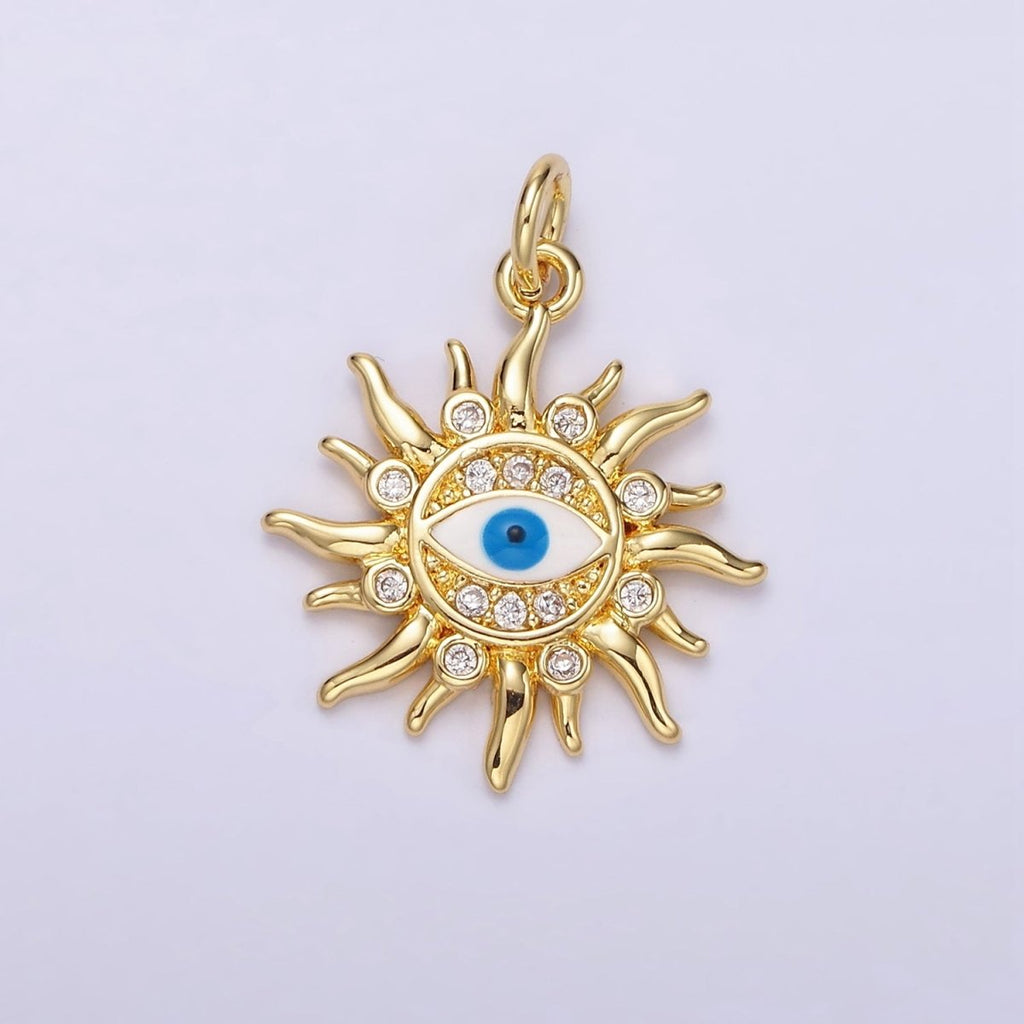 14K Gold plated Evil Eye CZ Dotted Celestial Sun Charm in Gold & Silver | N1159 N1160