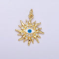 14K Gold plated Evil Eye CZ Dotted Celestial Sun Charm in Gold & Silver | N1159 N1160