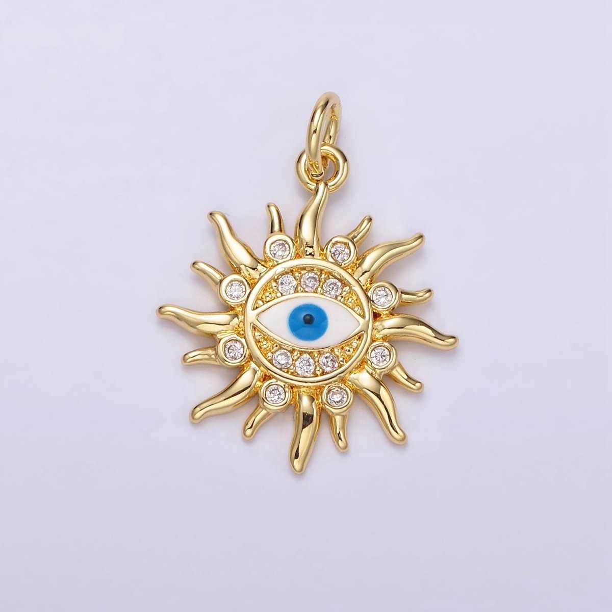 14K Gold plated Evil Eye CZ Dotted Celestial Sun Charm in Gold & Silver | N1159 N1160