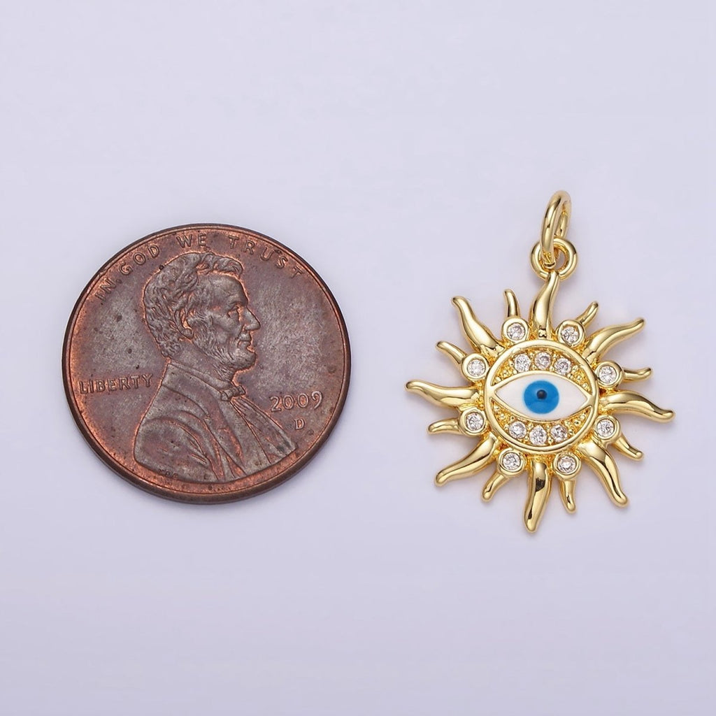 14K Gold plated Evil Eye CZ Dotted Celestial Sun Charm in Gold & Silver | N1159 N1160