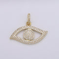 14K Gold plated Evil Eye CZ Micro Pave Pendant, CZ Micro Pave Left Eye Charm, Cluster Cubic Oeil Pendant, Ojo Micro Pave Charm J-055 - DLUXCA