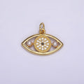 14K Gold plated Evil Eye Double Pearl Clear Micro Paved CZ Open Charm in Gold & Silver | AC891 AC892