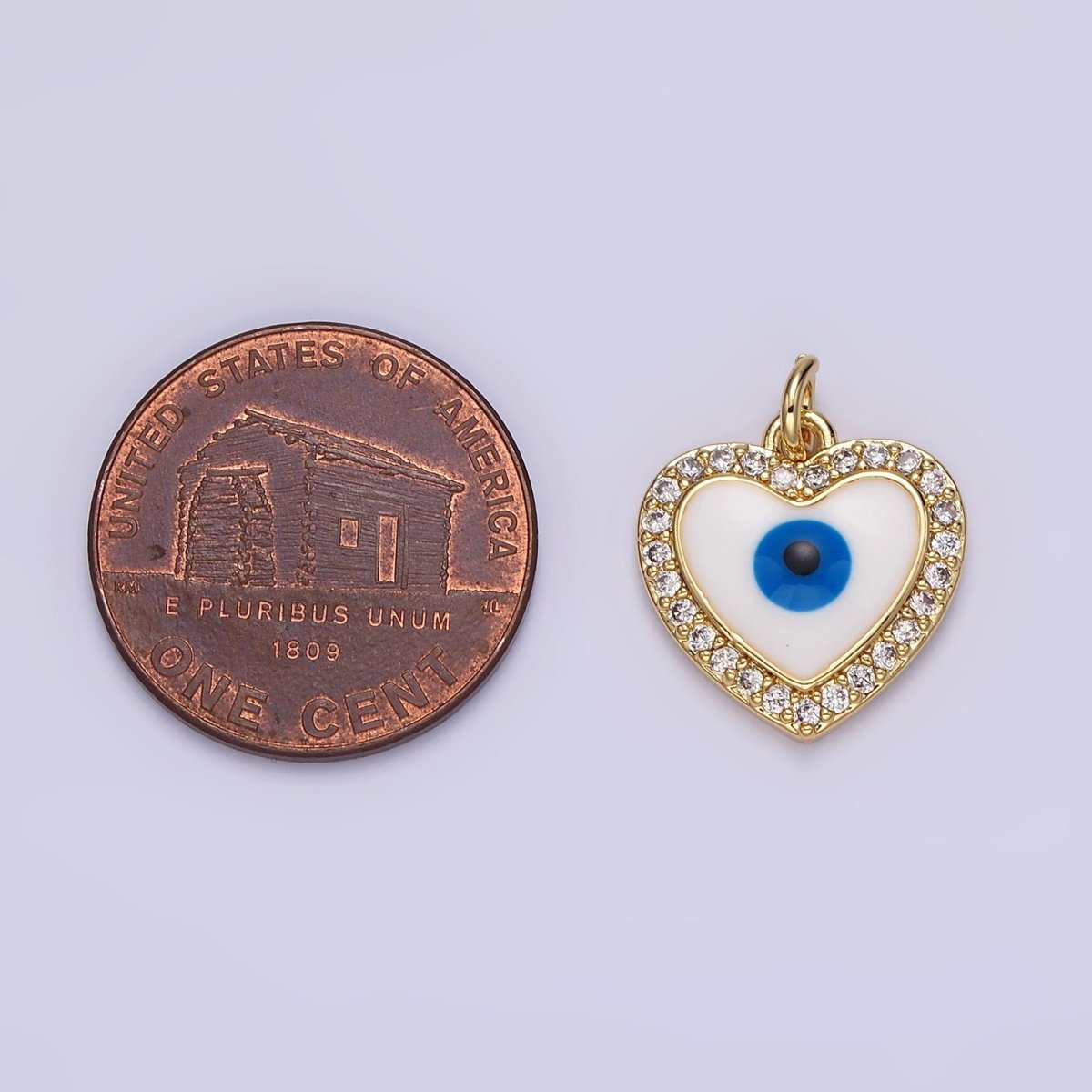 14K Gold plated Evil Eye Enamel Clear Micro Paved CZ Heart Charm | N1021 - DLUXCA