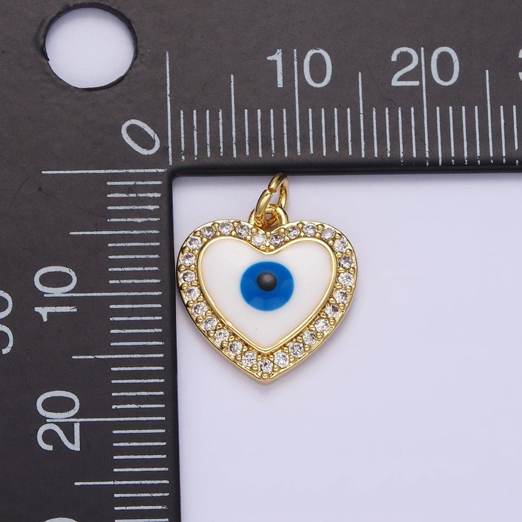 14K Gold plated Evil Eye Enamel Clear Micro Paved CZ Heart Charm | N1021 - DLUXCA