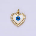 14K Gold plated Evil Eye Enamel Clear Micro Paved CZ Heart Charm | N1021 - DLUXCA