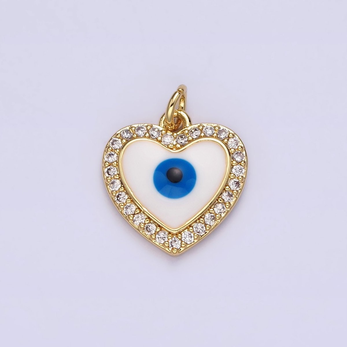 14K Gold plated Evil Eye Enamel Clear Micro Paved CZ Heart Charm | N1021 - DLUXCA