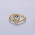 14K Gold plated Evil Eye Enamel Open Teardrop Chevron Micro Paved CZ Ring | O-598 - DLUXCA