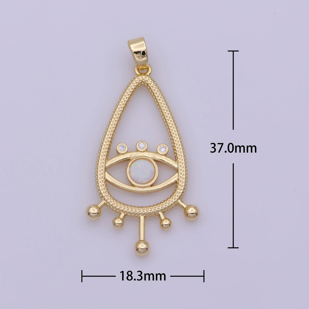 14K Gold plated Evil Eye Gold White Opal Talisman Charm Pendant, Teardrop Pendant Lucky Medallion Pendant For Earring DIY Jewelry Making N-495 N-496