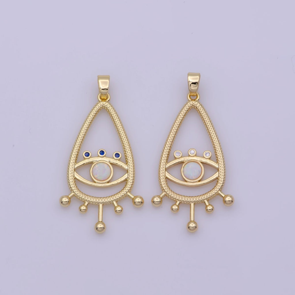 14K Gold plated Evil Eye Gold White Opal Talisman Charm Pendant, Teardrop Pendant Lucky Medallion Pendant For Earring DIY Jewelry Making N-495 N-496