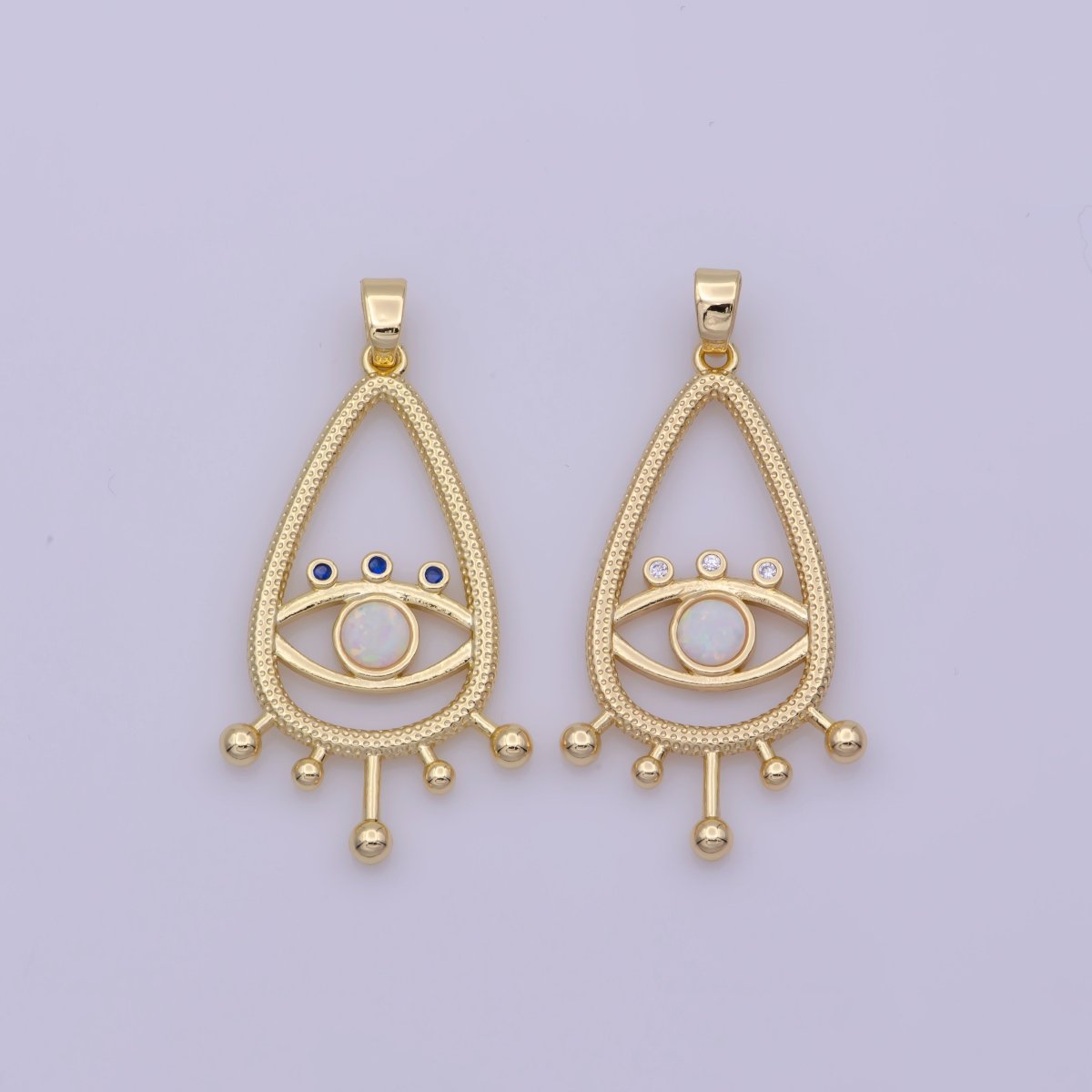 14K Gold plated Evil Eye Gold White Opal Talisman Charm Pendant, Teardrop Pendant Lucky Medallion Pendant For Earring DIY Jewelry Making N-495 N-496