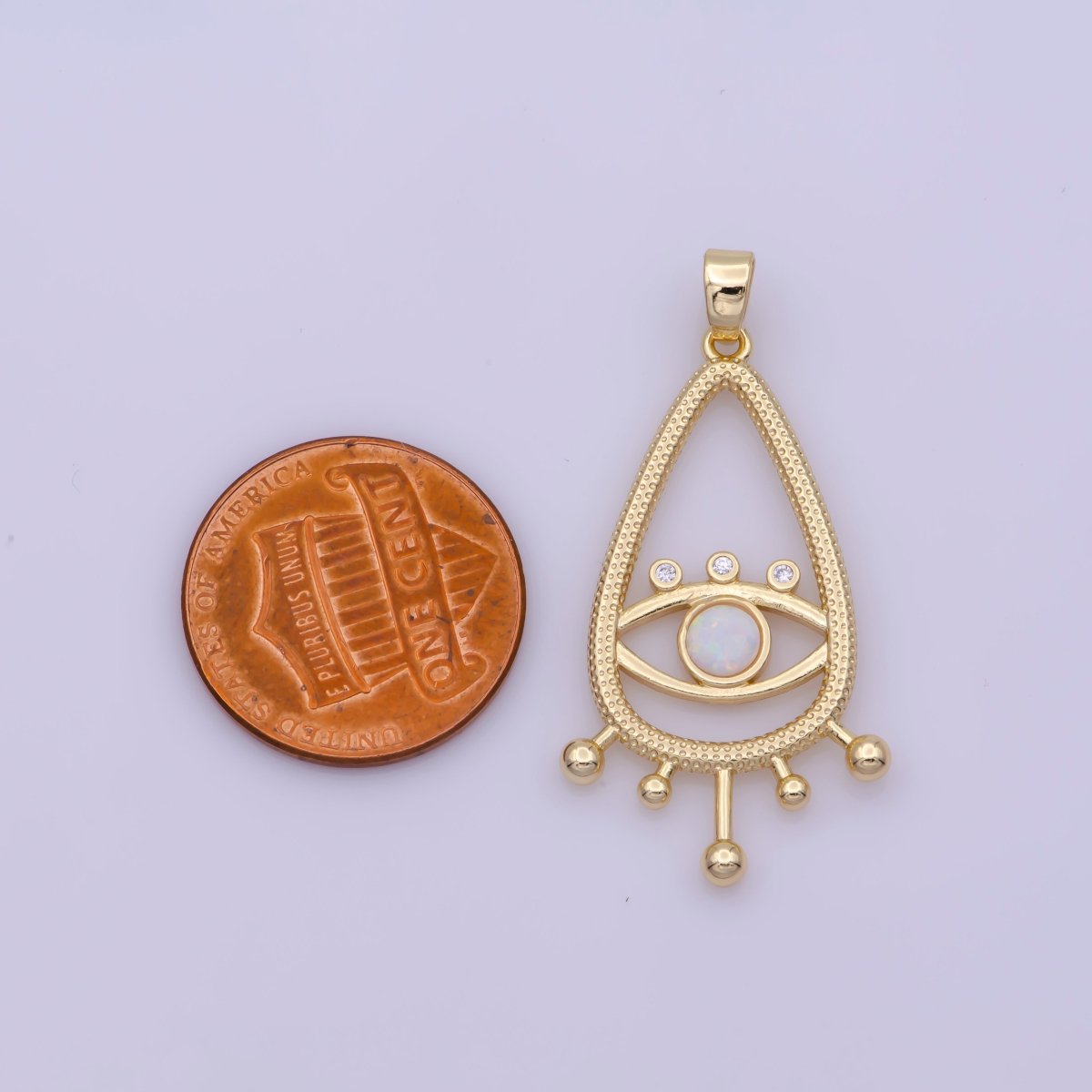 14K Gold plated Evil Eye Gold White Opal Talisman Charm Pendant, Teardrop Pendant Lucky Medallion Pendant For Earring DIY Jewelry Making N-495 N-496