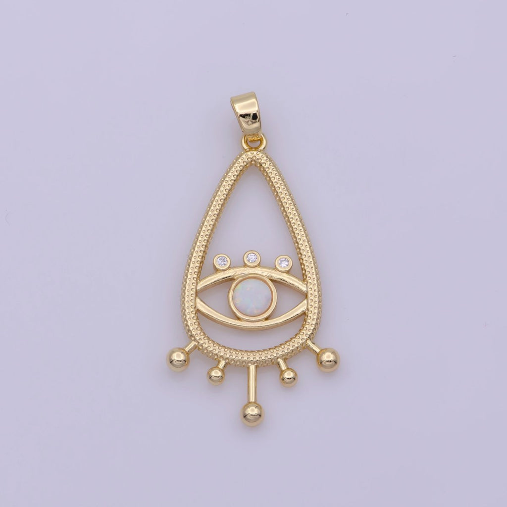 14K Gold plated Evil Eye Gold White Opal Talisman Charm Pendant, Teardrop Pendant Lucky Medallion Pendant For Earring DIY Jewelry Making N-495 N-496
