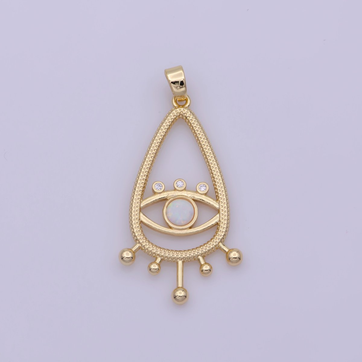 14K Gold plated Evil Eye Gold White Opal Talisman Charm Pendant, Teardrop Pendant Lucky Medallion Pendant For Earring DIY Jewelry Making N-495 N-496