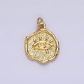 14K Gold plated Evil Eye Hammered Textured Stamped Round Charm | N1035 - DLUXCA