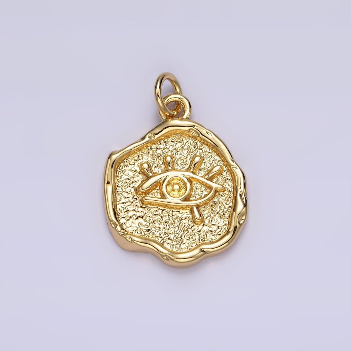 14K Gold plated Evil Eye Hammered Textured Stamped Round Charm | N1035 - DLUXCA