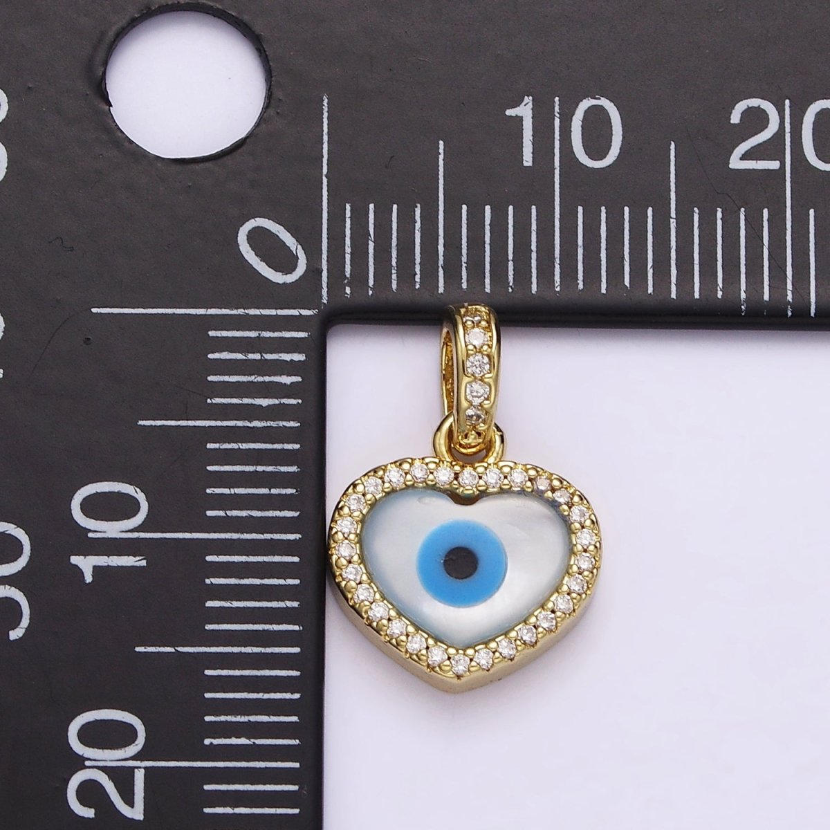 14K Gold plated Evil Eye Heart Micro Paved CZ Bail Pendant | AA549 - DLUXCA