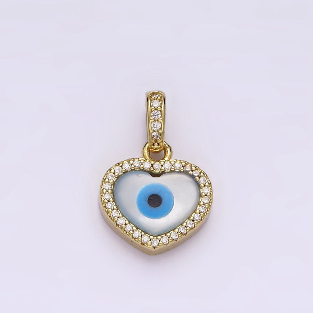 14K Gold plated Evil Eye Heart Micro Paved CZ Bail Pendant | AA549 - DLUXCA