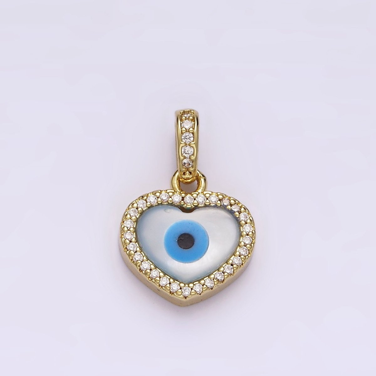 14K Gold plated Evil Eye Heart Micro Paved CZ Bail Pendant | AA549 - DLUXCA