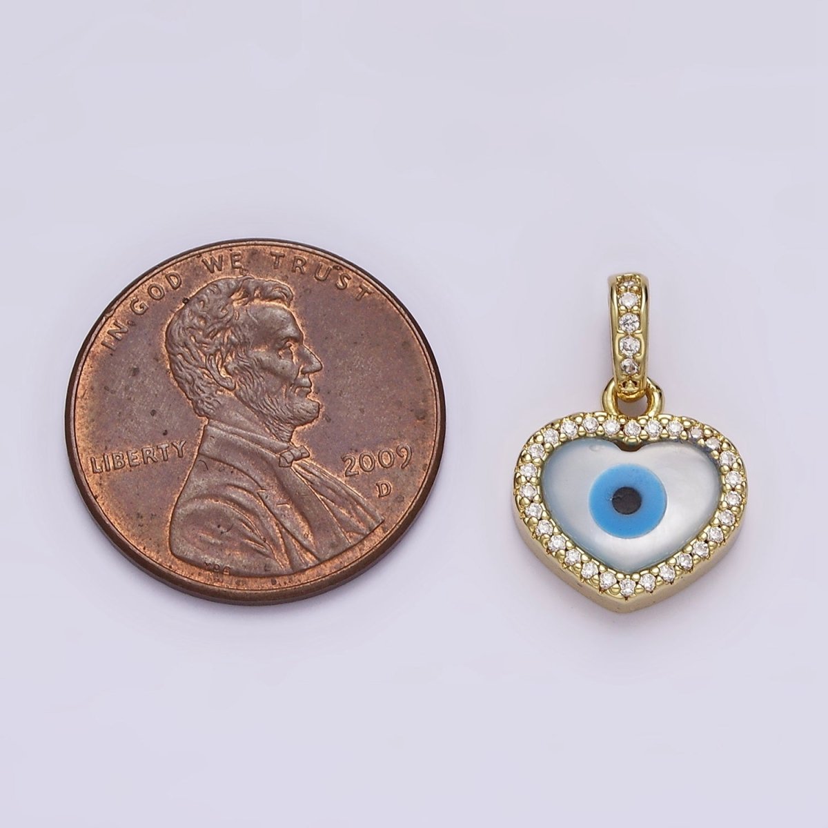 14K Gold plated Evil Eye Heart Micro Paved CZ Bail Pendant | AA549 - DLUXCA