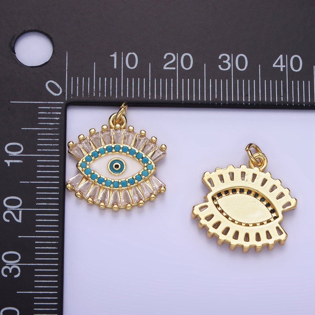 14K Gold plated Evil Eye Micro Paved Baguette CZ Eye Charm | W505 - DLUXCA