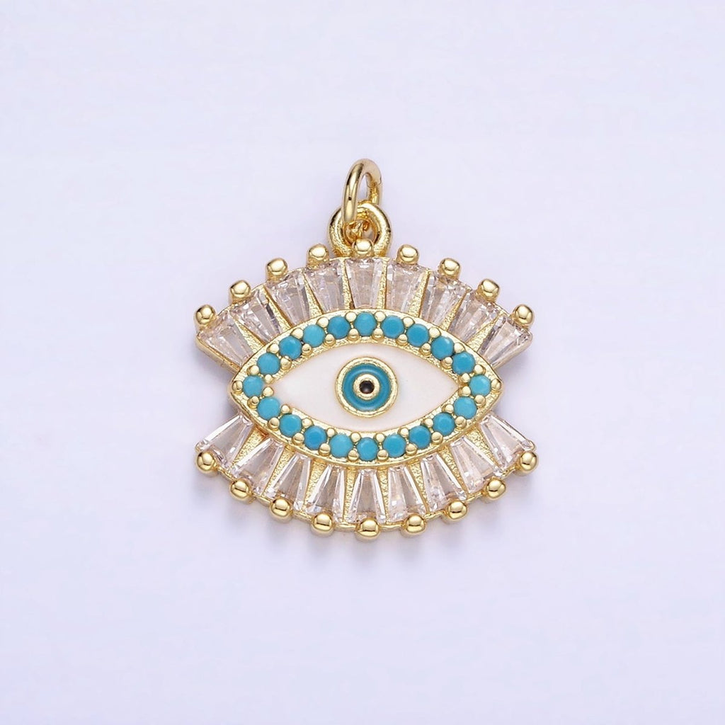 14K Gold plated Evil Eye Micro Paved Baguette CZ Eye Charm | W505 - DLUXCA