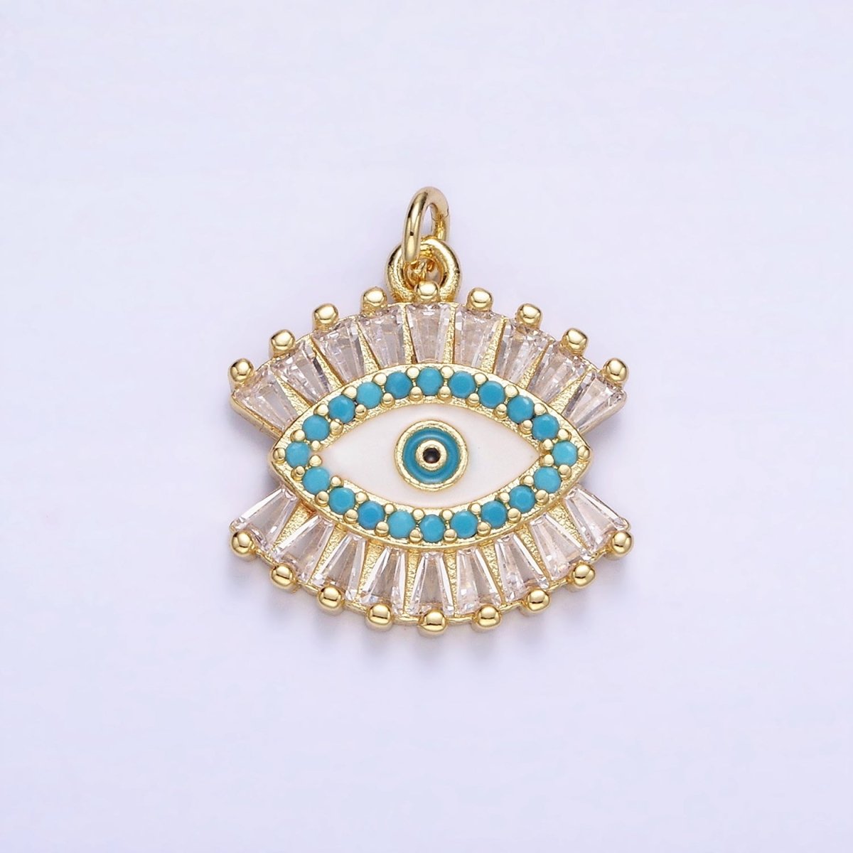 14K Gold plated Evil Eye Micro Paved Baguette CZ Eye Charm | W505 - DLUXCA