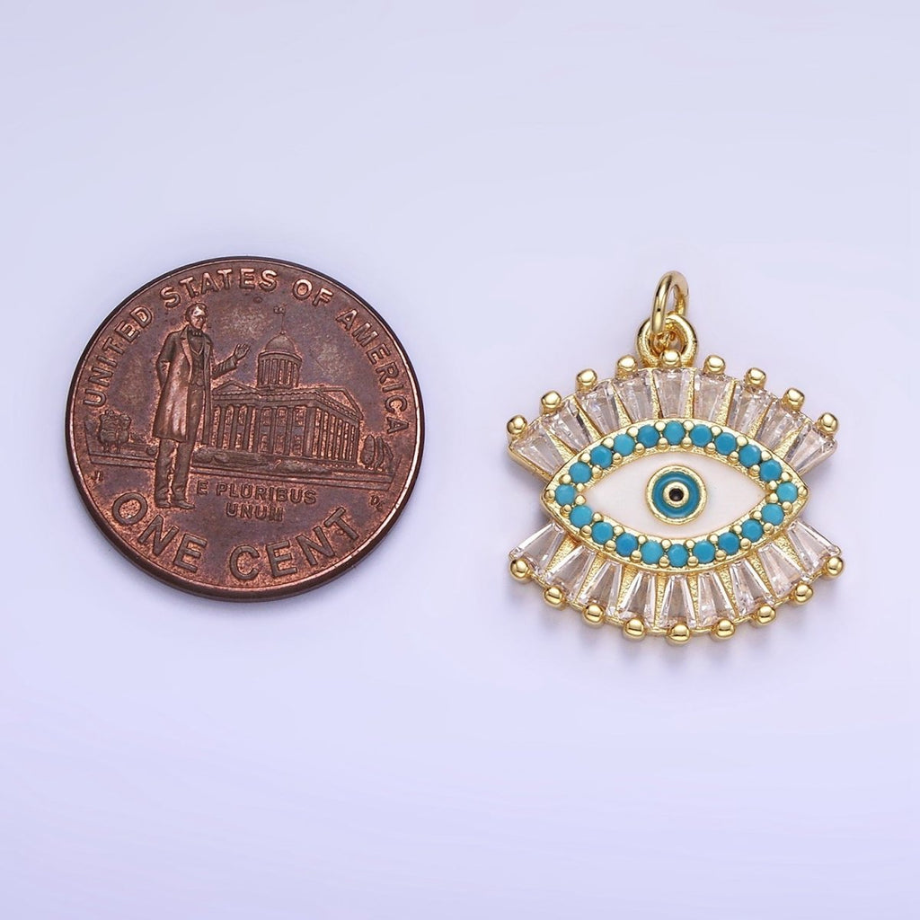 14K Gold plated Evil Eye Micro Paved Baguette CZ Eye Charm | W505 - DLUXCA