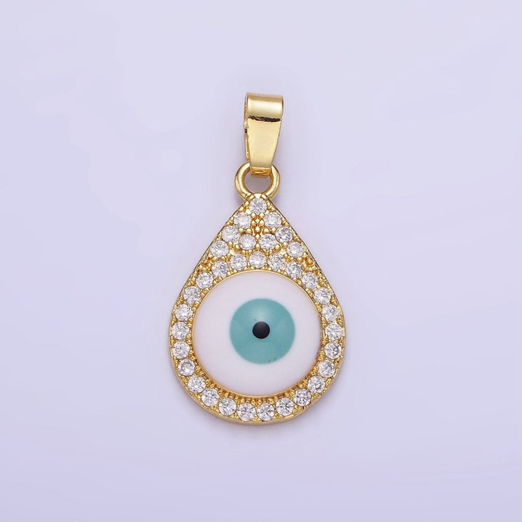 14K Gold plated Evil Eye Micro Paved CZ Teardrop Pendant | AA1173 - DLUXCA