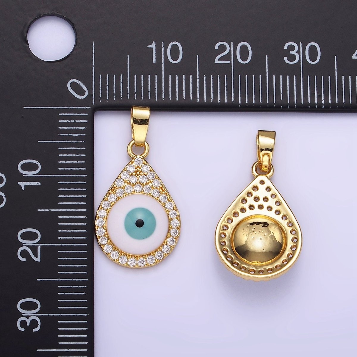 14K Gold plated Evil Eye Micro Paved CZ Teardrop Pendant | AA1173 - DLUXCA