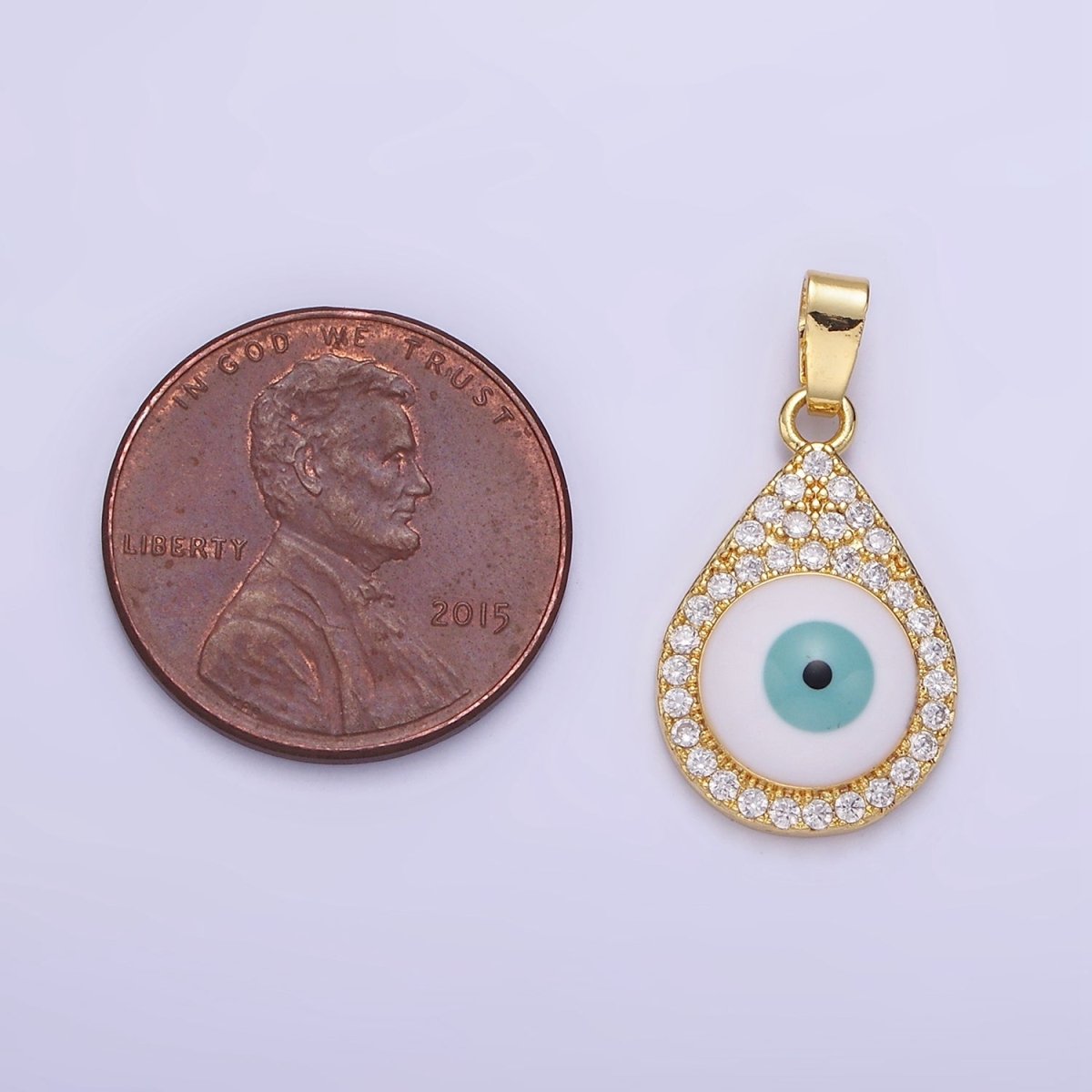 14K Gold plated Evil Eye Micro Paved CZ Teardrop Pendant | AA1173 - DLUXCA