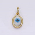 14K Gold plated Evil Eye Oval Micro Paved CZ Bail Pendant | AA550 - DLUXCA