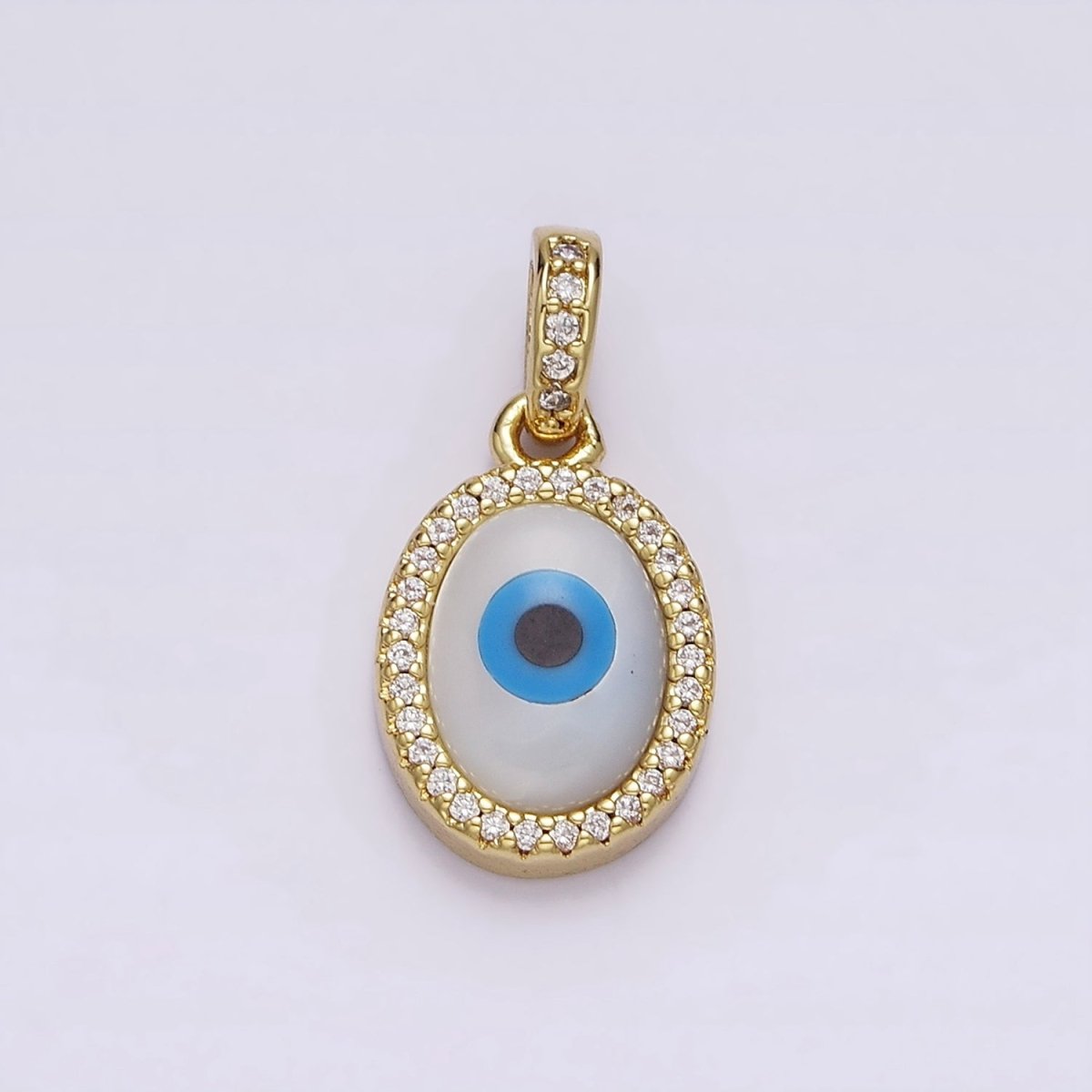 14K Gold plated Evil Eye Oval Micro Paved CZ Bail Pendant | AA550 - DLUXCA
