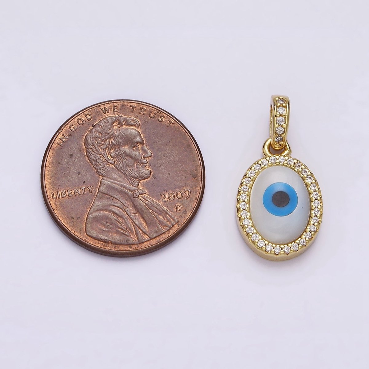 14K Gold plated Evil Eye Oval Micro Paved CZ Bail Pendant | AA550 - DLUXCA
