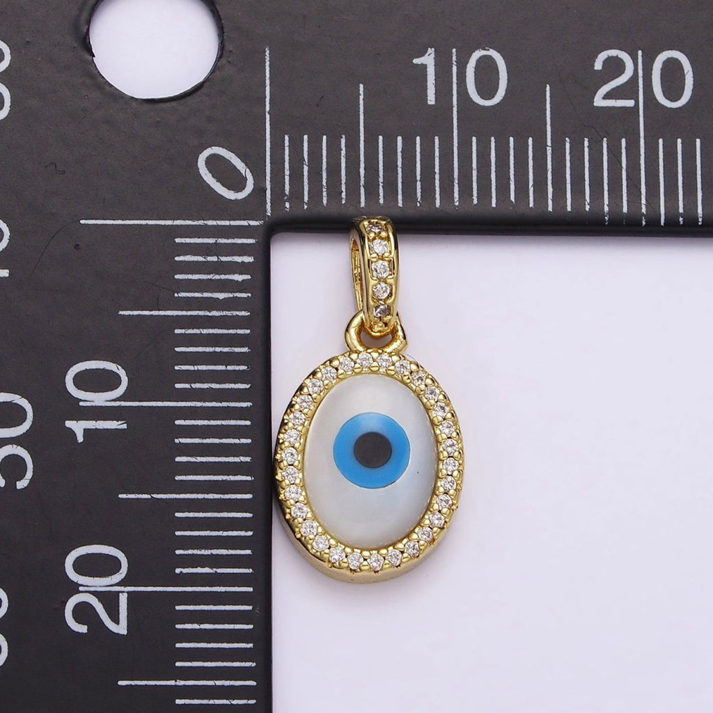 14K Gold plated Evil Eye Oval Micro Paved CZ Bail Pendant | AA550 - DLUXCA