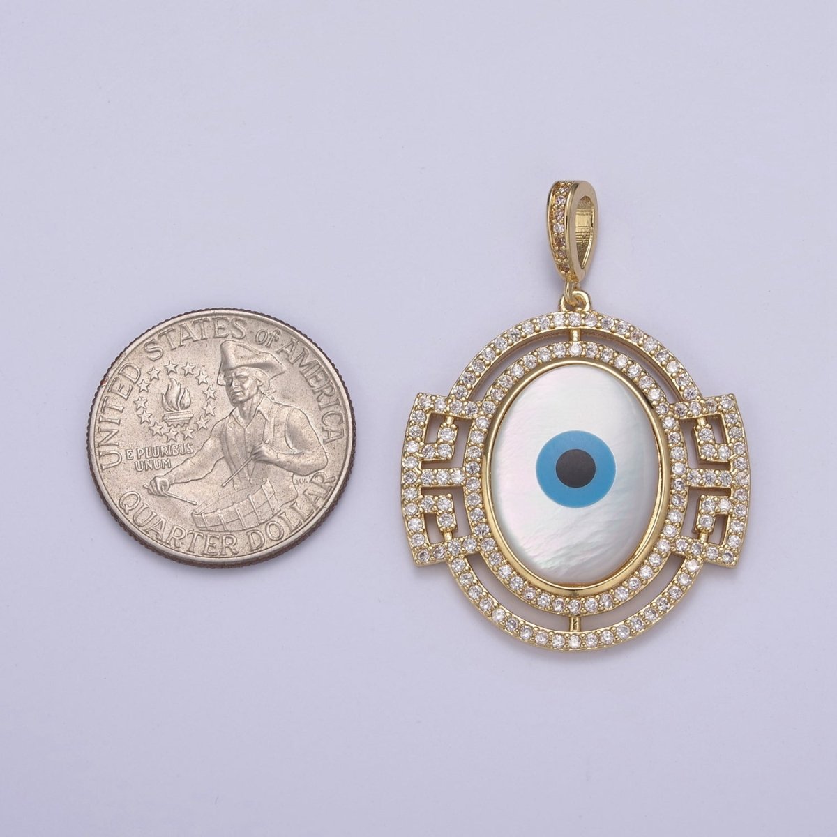 14K Gold plated Evil Eye Pendant With Shell Pearl Encrusted with Clear Cubic Zirconia CZ Talisman Amulet Pendant For DIY Jewelry Necklace Making H-829 - DLUXCA