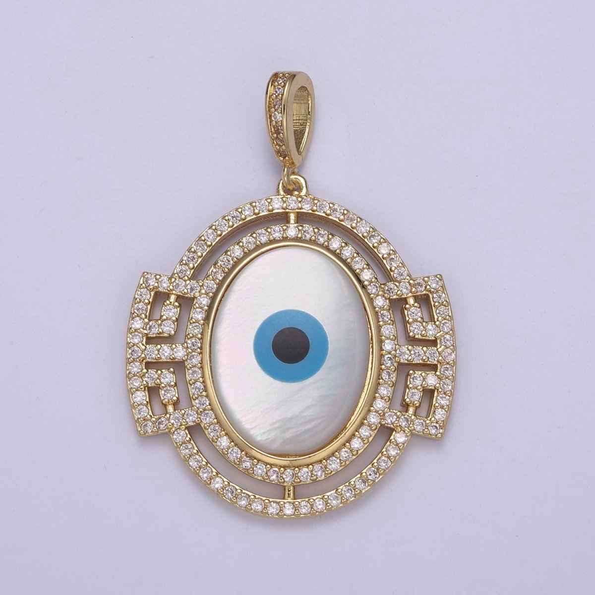 14K Gold plated Evil Eye Pendant With Shell Pearl Encrusted with Clear Cubic Zirconia CZ Talisman Amulet Pendant For DIY Jewelry Necklace Making H-829 - DLUXCA