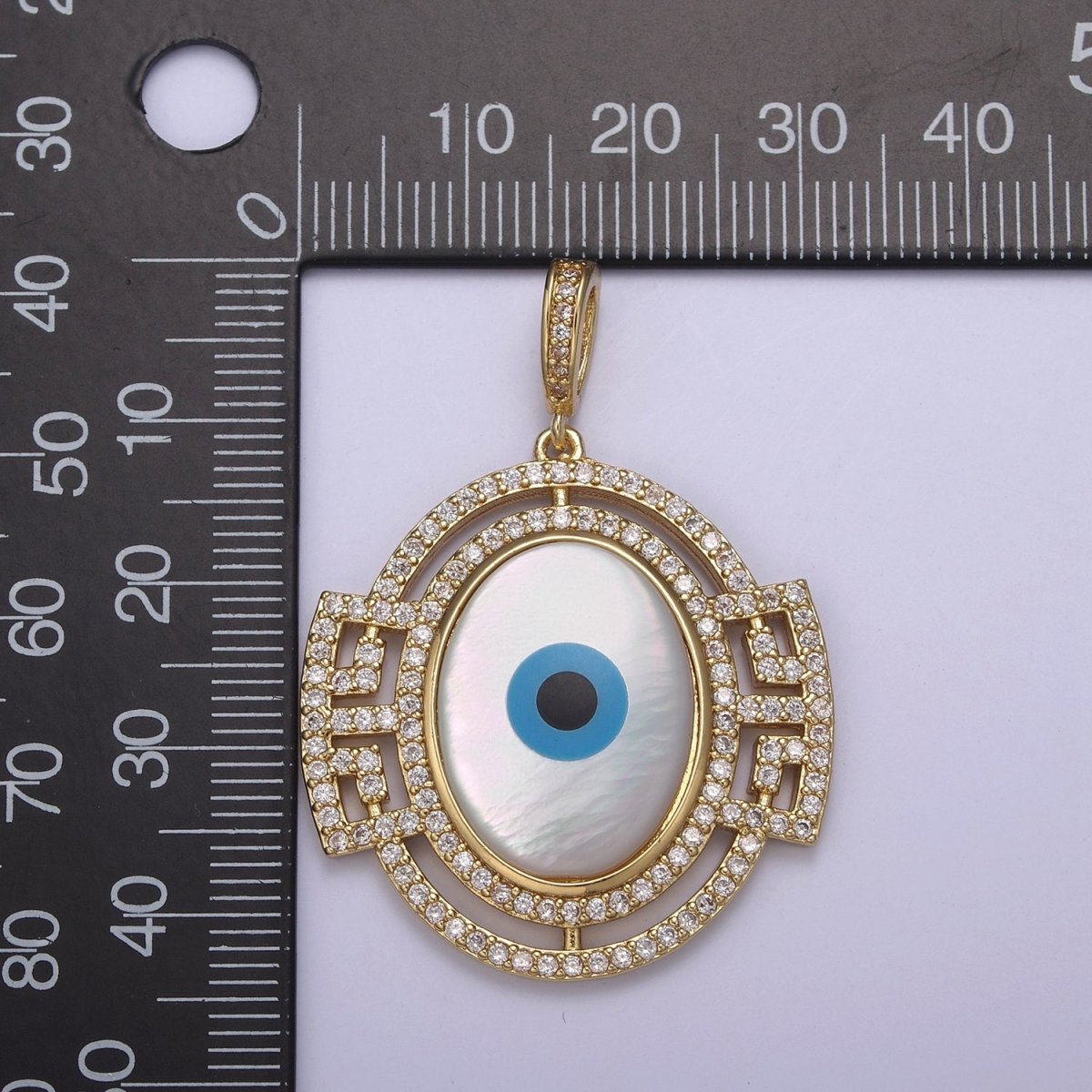 14K Gold plated Evil Eye Pendant With Shell Pearl Encrusted with Clear Cubic Zirconia CZ Talisman Amulet Pendant For DIY Jewelry Necklace Making H-829 - DLUXCA