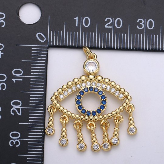 14K Gold plated Eye Charm - Evil Eye Pendant Necklace - Gold Evil Eye Layering Necklace - Amulet Jewelry Gold medallion Dangle Charm D-867 - DLUXCA