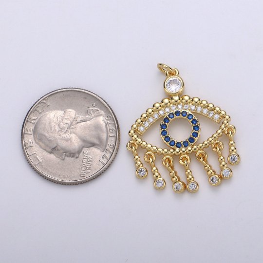 14K Gold plated Eye Charm - Evil Eye Pendant Necklace - Gold Evil Eye Layering Necklace - Amulet Jewelry Gold medallion Dangle Charm D-867 - DLUXCA