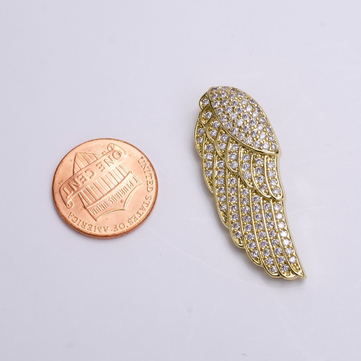 14K Gold plated Feather Wings Micro Paved CZ Bail Pendant | AA542 - DLUXCA