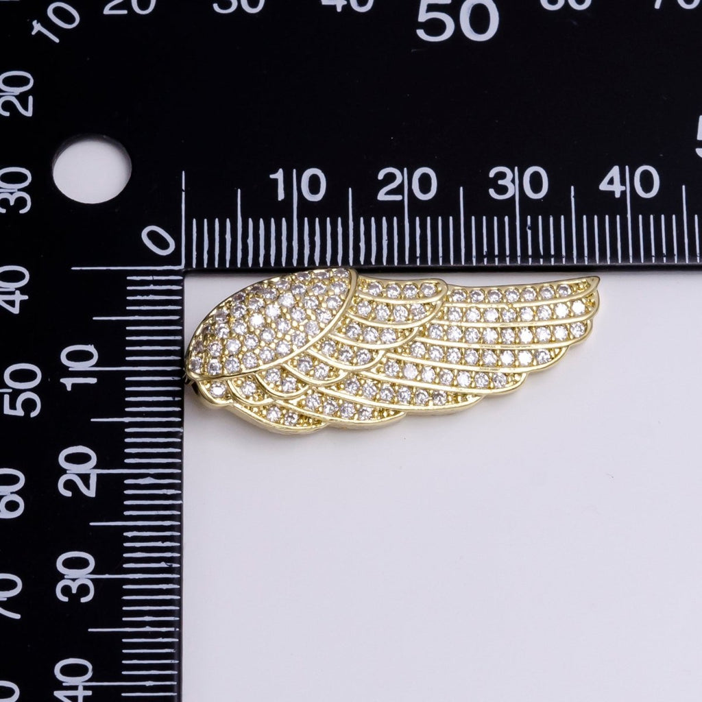 14K Gold plated Feather Wings Micro Paved CZ Bail Pendant | AA542 - DLUXCA
